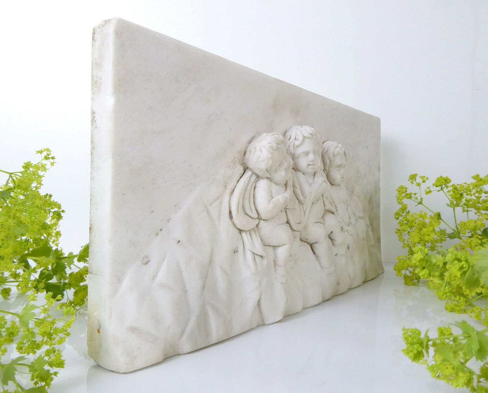 photo furniture White Marble Cherubs Plaque | Antique Putti Decorative Frieze | Architectural Salvage | Romantic Décor