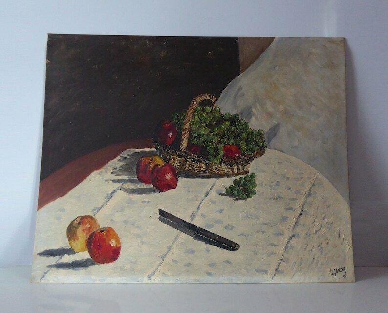 Vintage Still Life Painting | Original Painting After Alfred Sisley 1876 | Pommes Et Raisins Dans Un Panier | Impressionist Art photo furniture