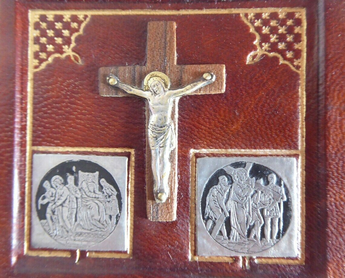photo furniture Stations Of The Cross Leather Shrine | Miniature Portable Stations Of The Cross | Way Of The Cross | Crucifixion Of Christ | Religious Gifts