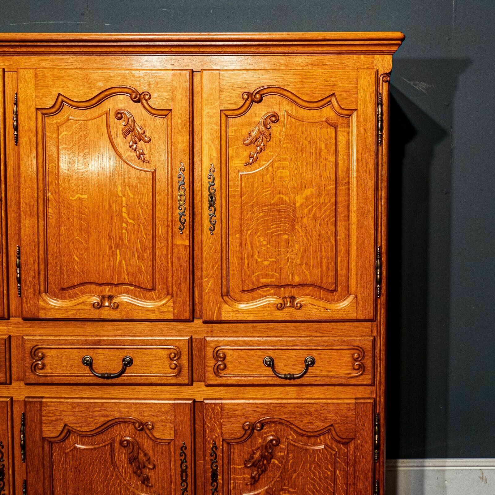 Large French Honey Oak Louis XV 6 Door Side Cabinet Internal Lights   B06 23 photo for sale