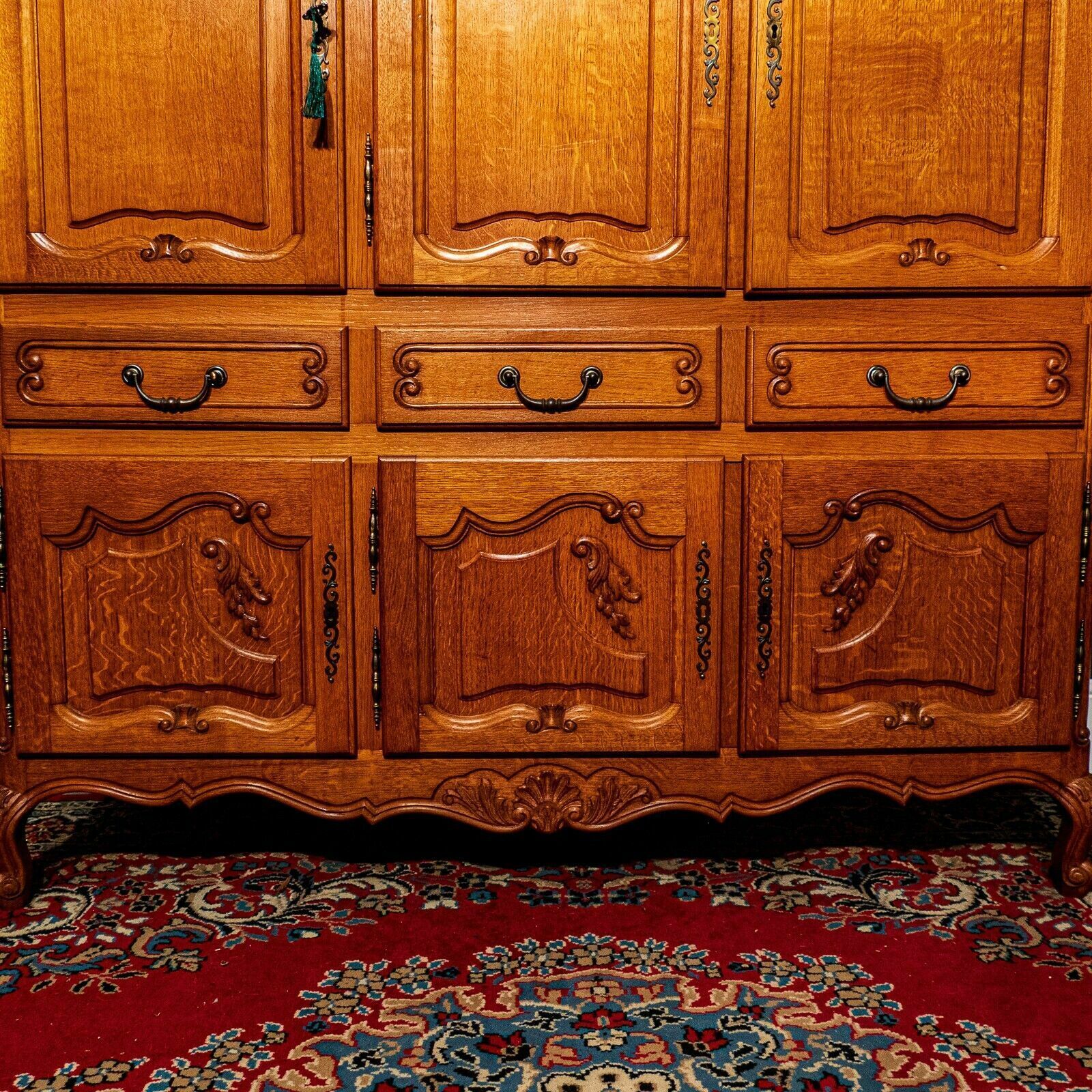 photo furniture Large French Honey Oak Louis XV 6 Door Side Cabinet Internal Lights   B06 23