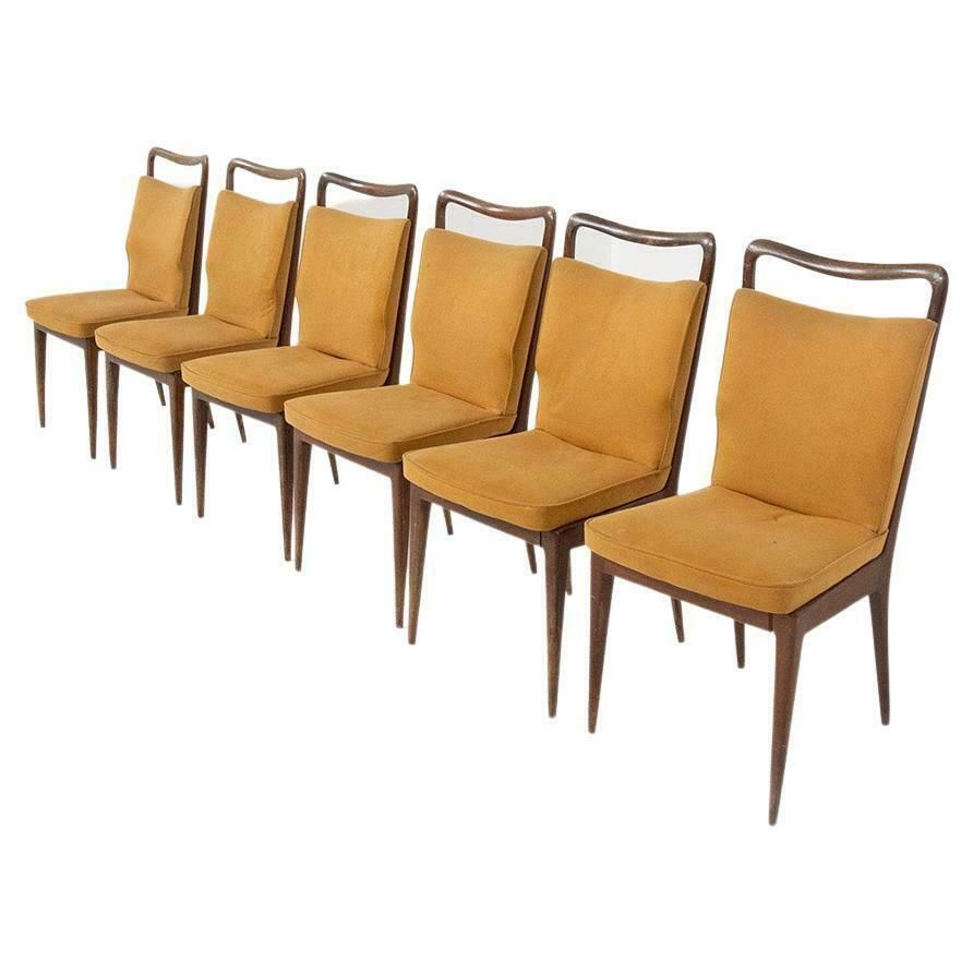 Isa Bergamo Set Of Italian Six Chairs In Yellow Fabric photo vinterior