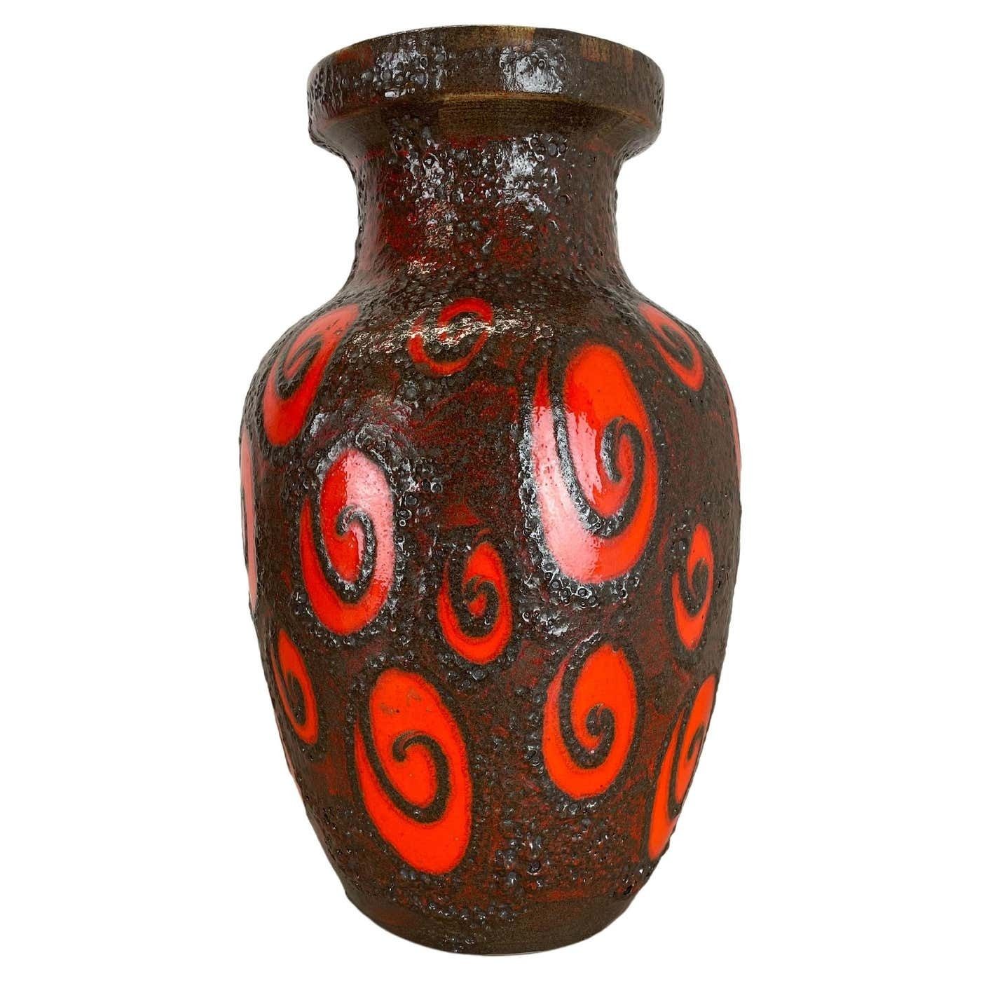 Large Pottery Fat Lava Brown Red 241 47 Floor Vase Made By Scheurich, 1970s