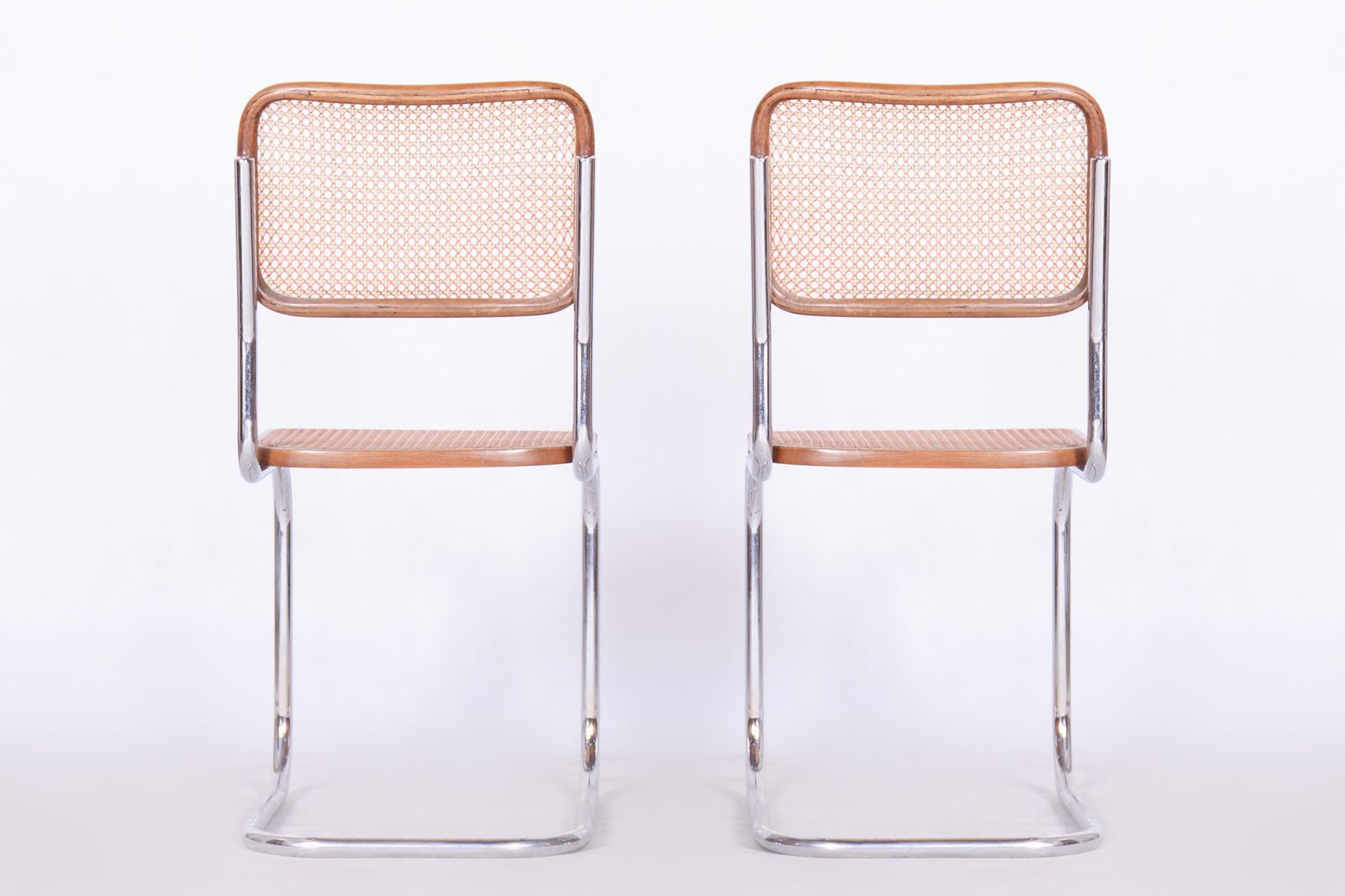 Restored Bauhaus Pair Of Chairs, Robert Slezak, Beech, Chrome Plated Steel, Czechia, 1930s photo buy