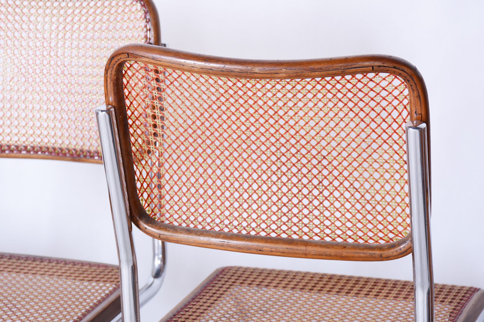 photo for sale Restored Bauhaus Pair Of Chairs, Robert Slezak, Beech, Chrome Plated Steel, Czechia, 1930s