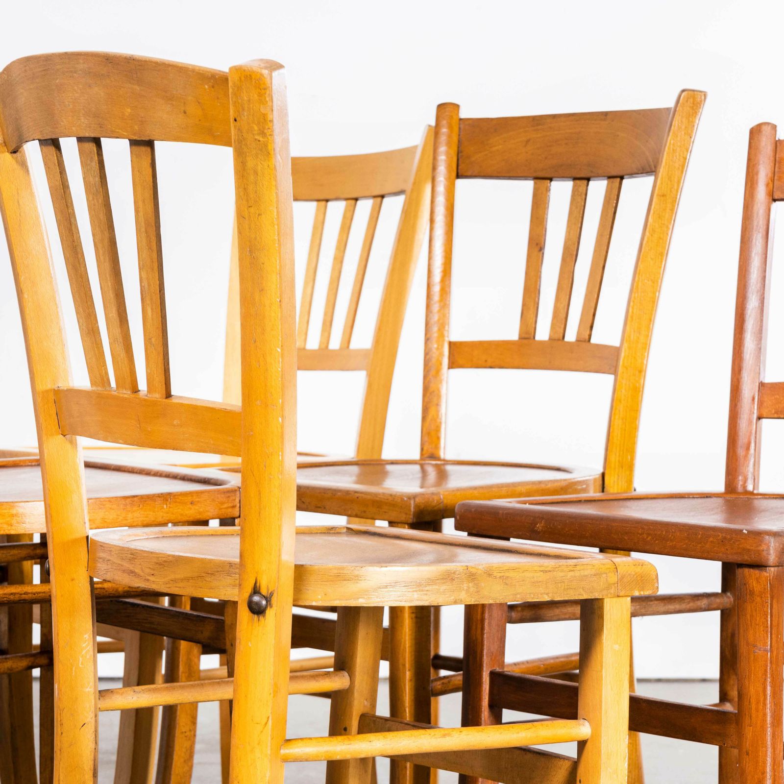 1950’s Standard Blonde Farmhouse French Mixed Dining Chairs – Set Of Six photo vinterior