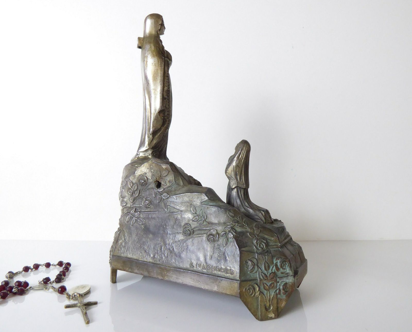 Souvenir Of Lourdes   Antique Pewter Religious Sculpture   The Immaculate Conception photo for sale