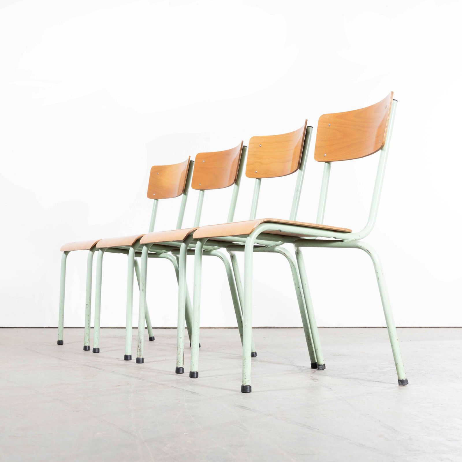 1960’s Original Mint French Stacking University Chairs Wide Back – Set Of Four