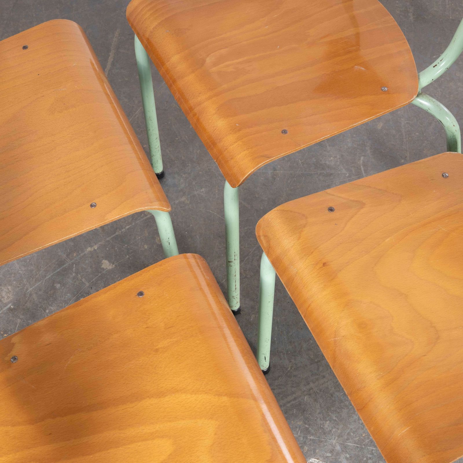 1960’s Original Mint French Stacking University Chairs Wide Back – Set Of Four photo Furniture