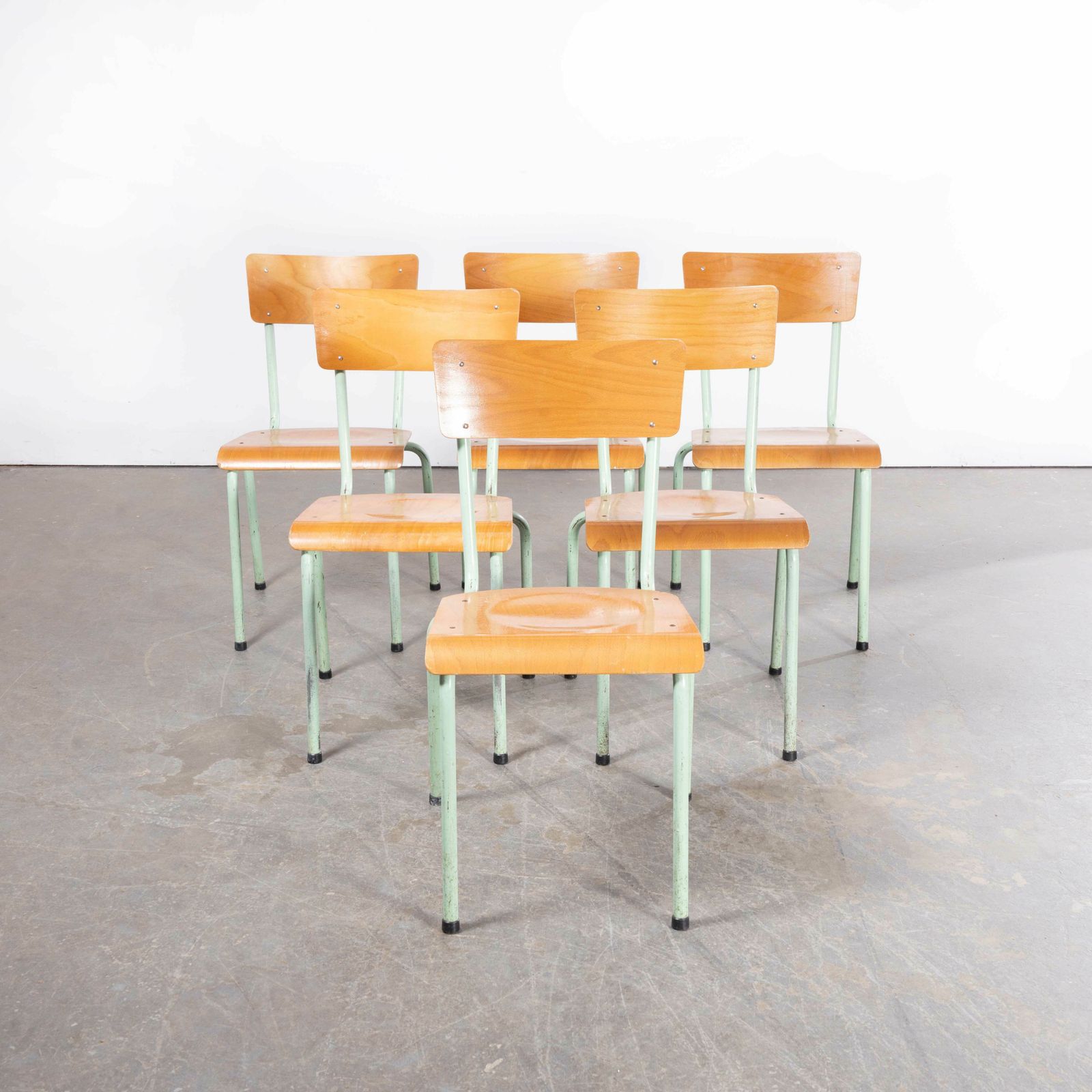 1960’s Original Mint French Stacking University Chairs Wide Back – Set Of Six