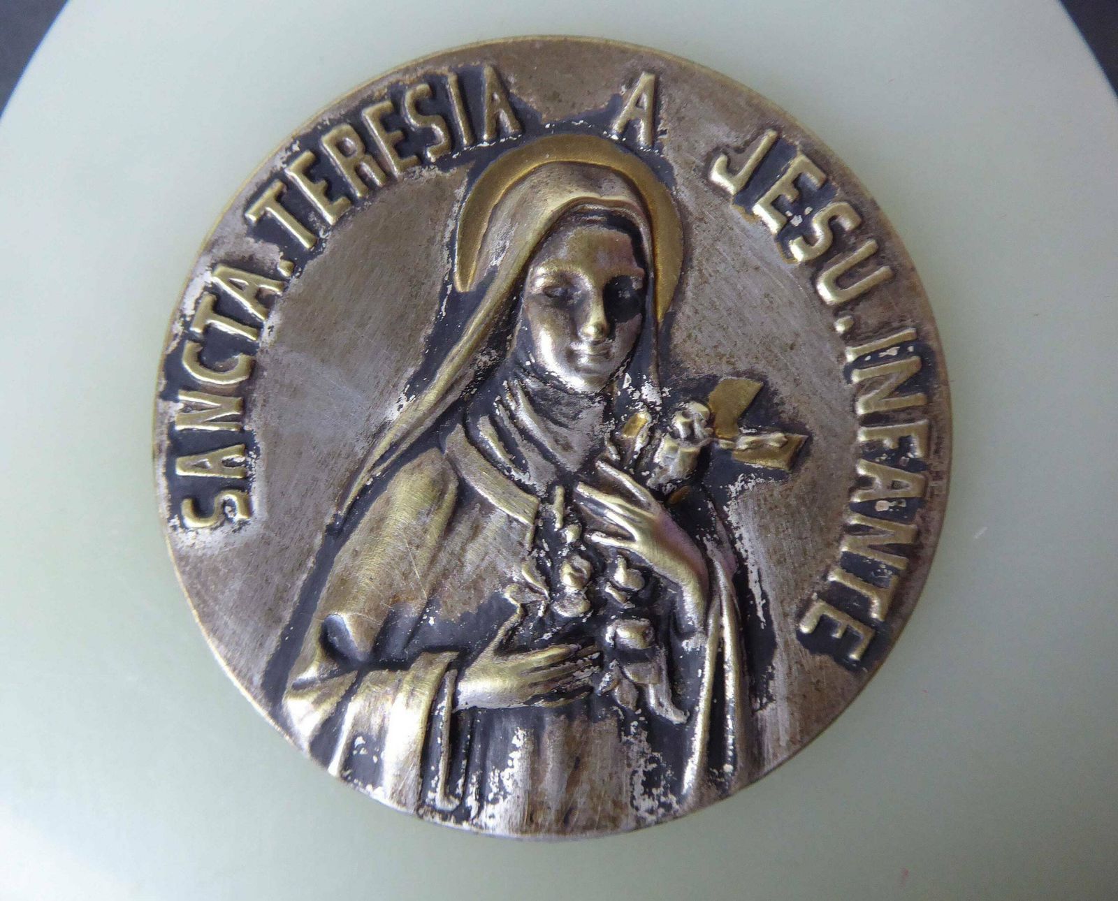 Marble Benitier With Medallion And Glass Holy Water Font | Antique French Religious Décor | Sainte Thérèse Of Lisieux photo furniture