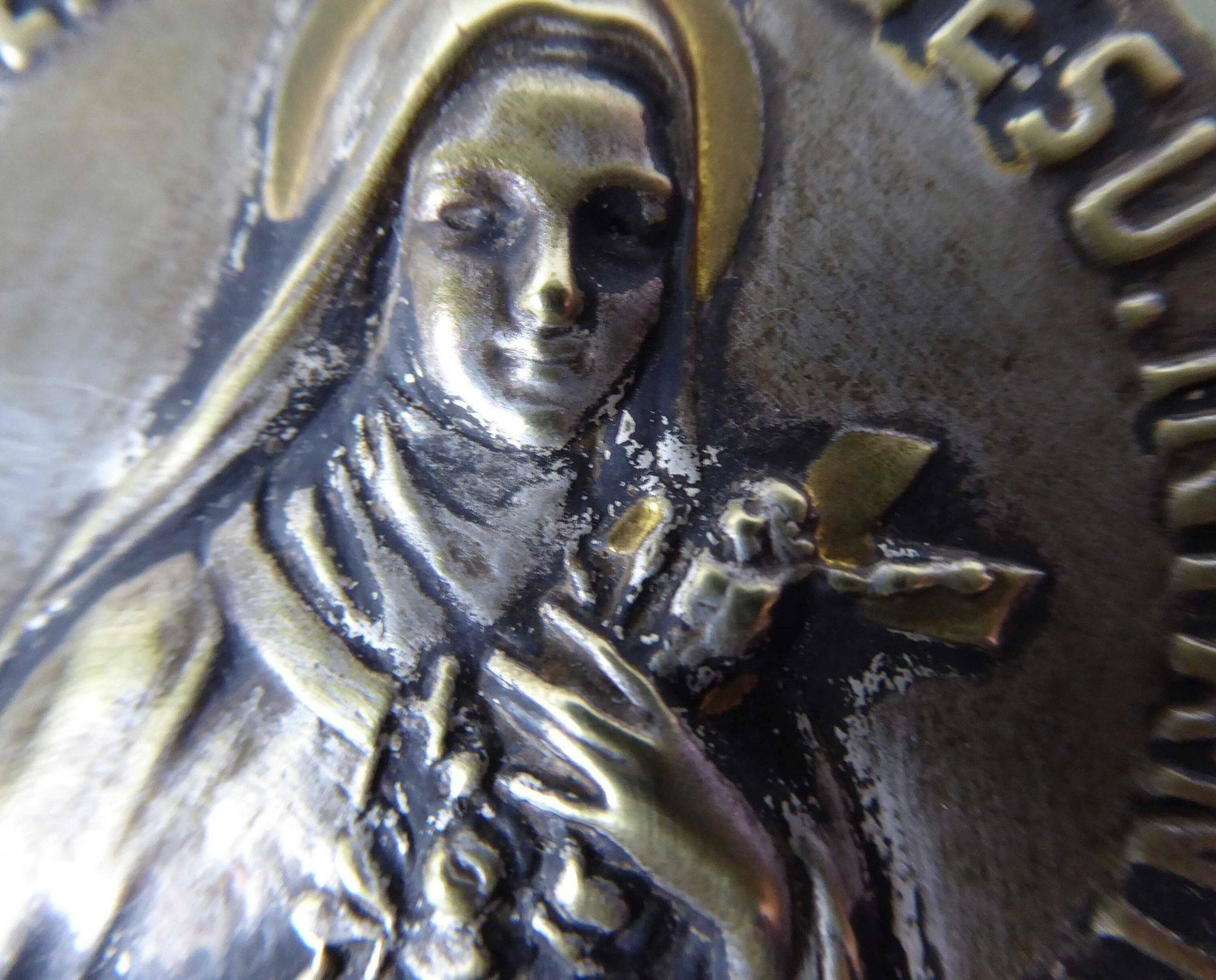 Marble Benitier With Medallion And Glass Holy Water Font | Antique French Religious Décor | Sainte Thérèse Of Lisieux photo 58.0