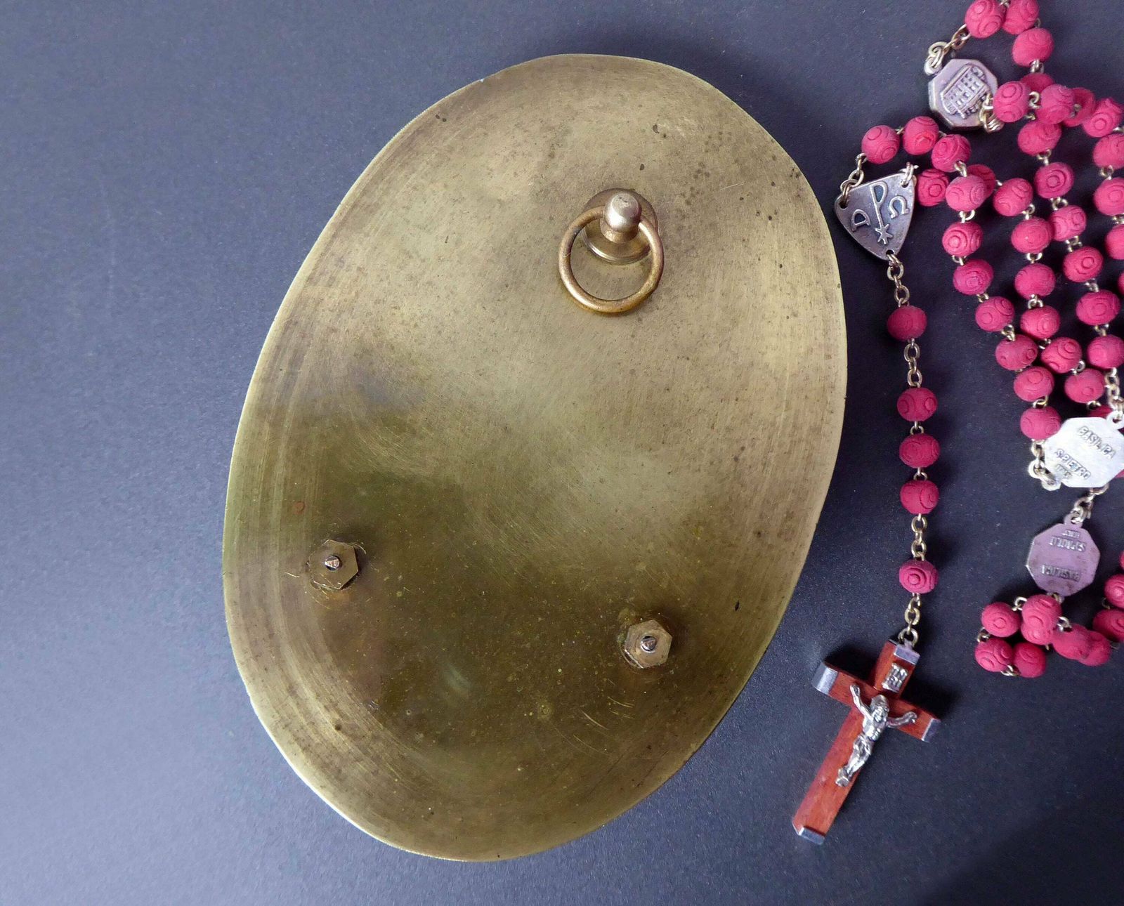 Marble Benitier With Medallion And Glass Holy Water Font | Antique French Religious Décor | Sainte Thérèse Of Lisieux photo vinterior