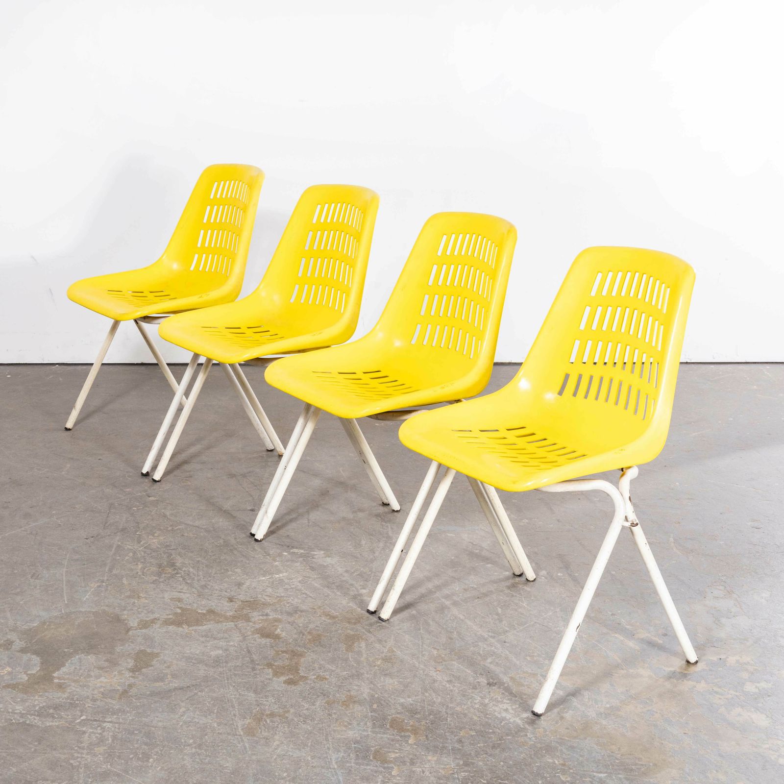 1970’s Classic Yellow Stacking Italian Bar Dining Chairs – Set Of Four