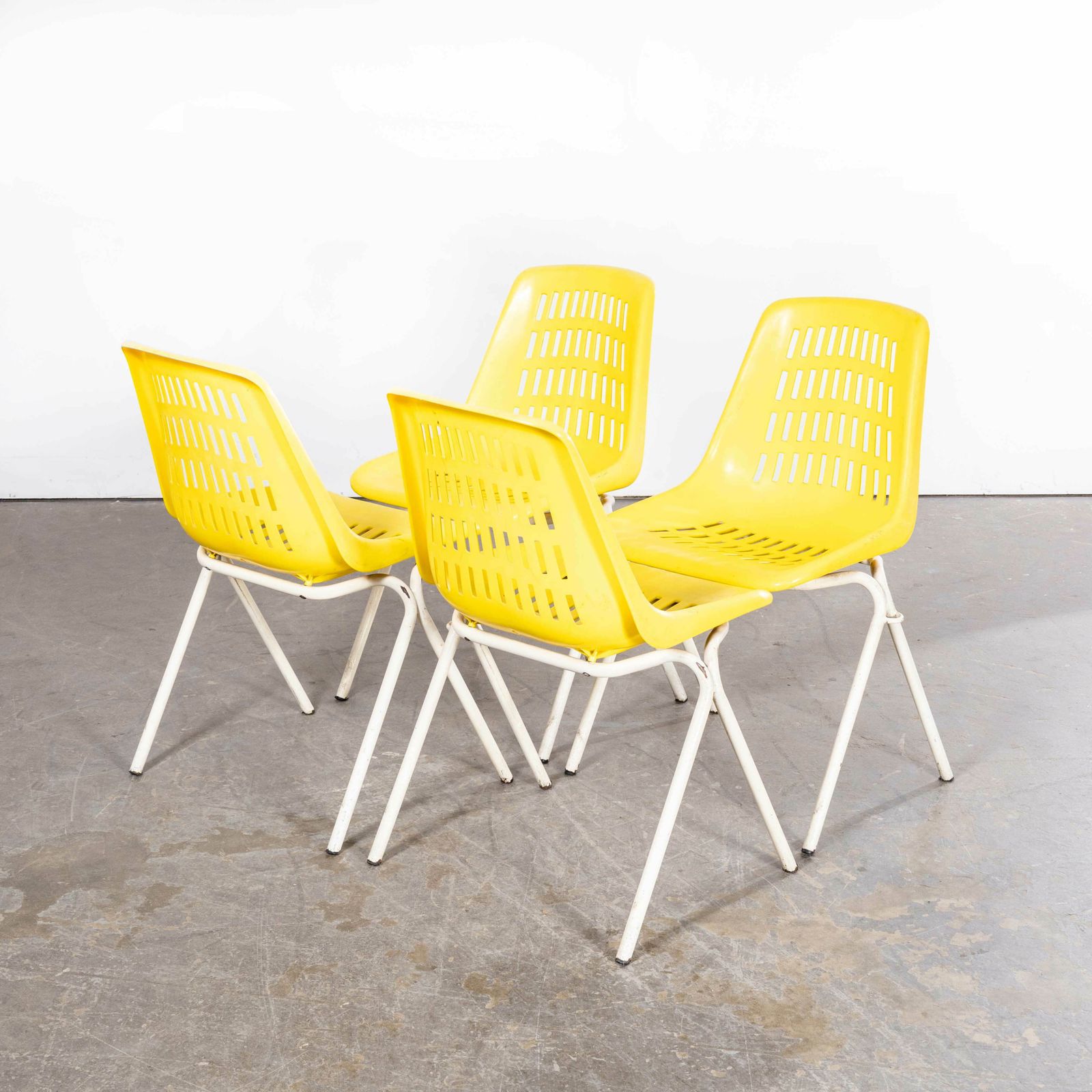 1970’s Classic Yellow Stacking Italian Bar Dining Chairs – Set Of Four photo for sale