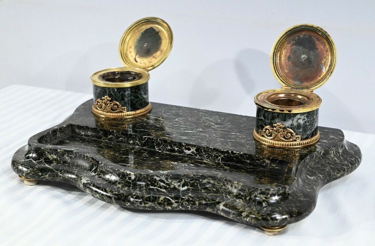Inkwell In Marble And Bronze, Empire Style   1st Part XIX photo Home Decor