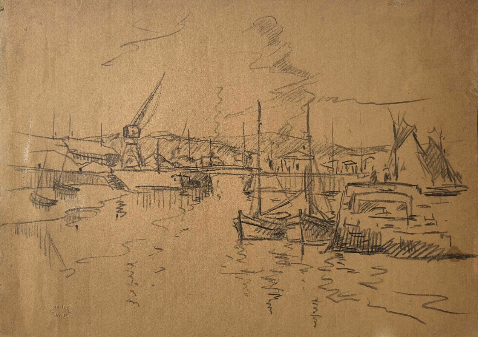Robert Lp Lavoine Drawing Stamp Workshop Marine French Seascape Boats At Port