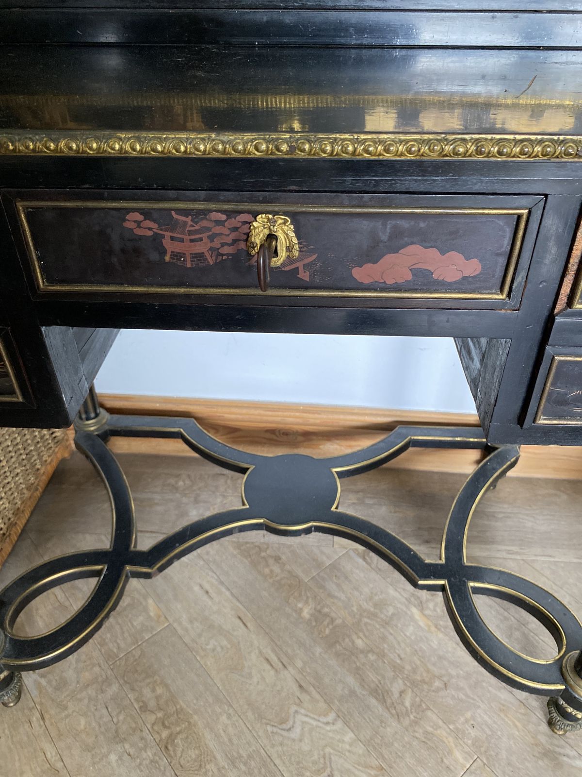 Stunning Inlaid Display Desk, Ebony With Chinese Style Inlay photo Furniture