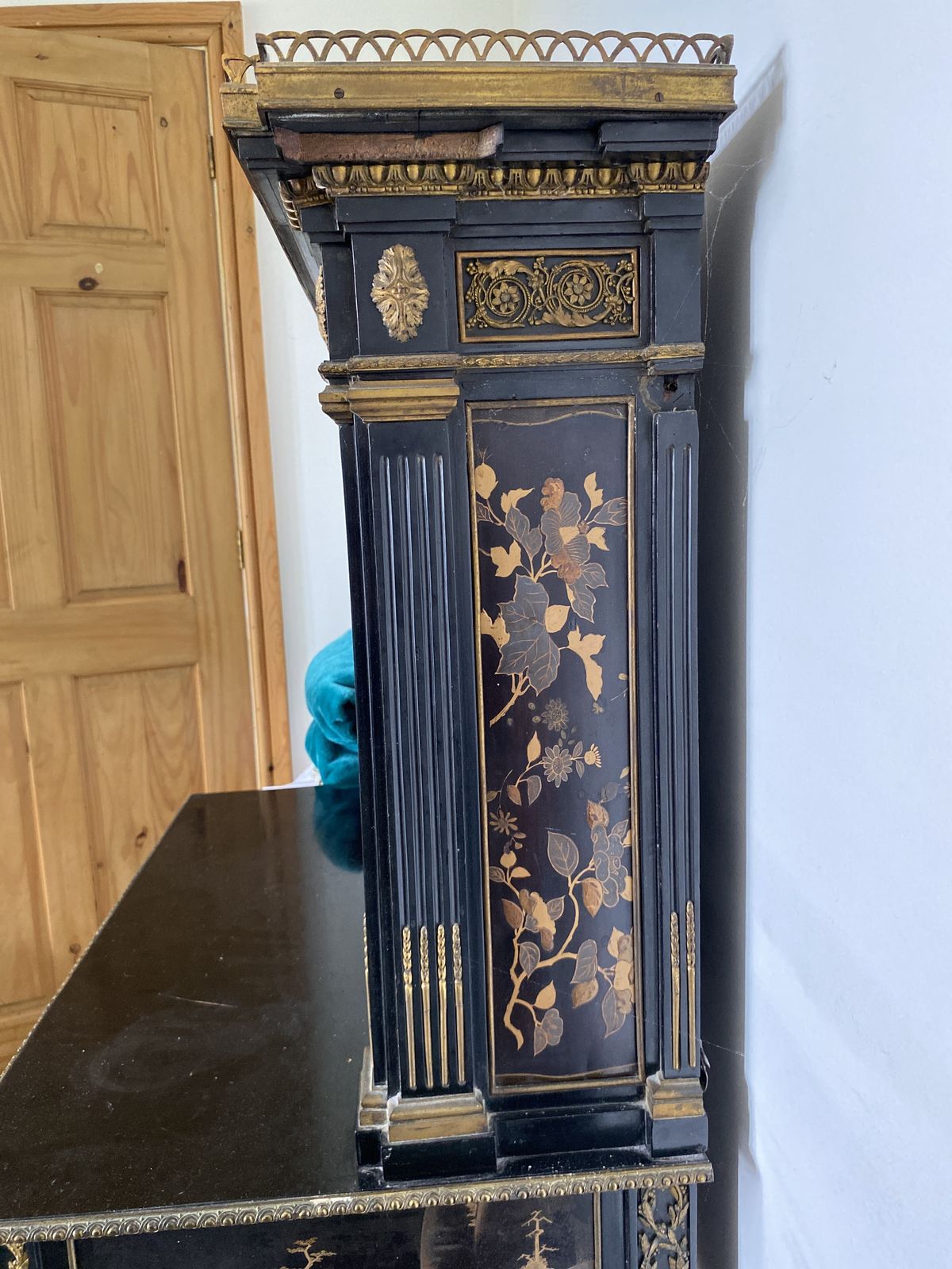 Furniture Stunning Inlaid Display Desk, Ebony With Chinese Style Inlay photo