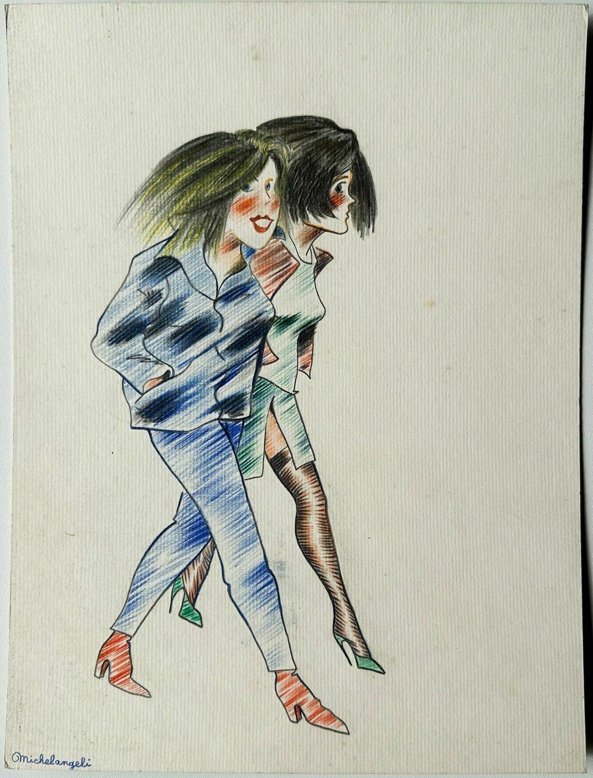 André Michelangeli Drawing Painting Signed Women Portrait Caricature