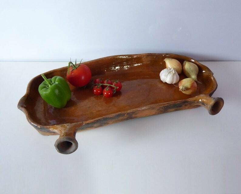Terracotta Lèchefrite | Large Antique French Rustic Cooking Drip Tray | Earthenware Fruit Bowl | French Kitchen Décor | Lèche Frite
