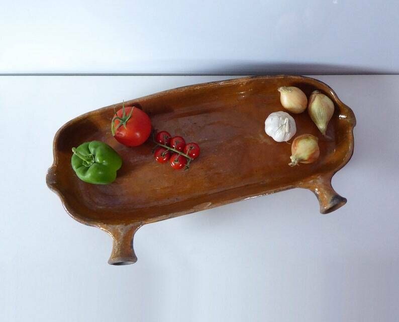 Terracotta Lèchefrite | Large Antique French Rustic Cooking Drip Tray | Earthenware Fruit Bowl | French Kitchen Décor | Lèche Frite photo furniture