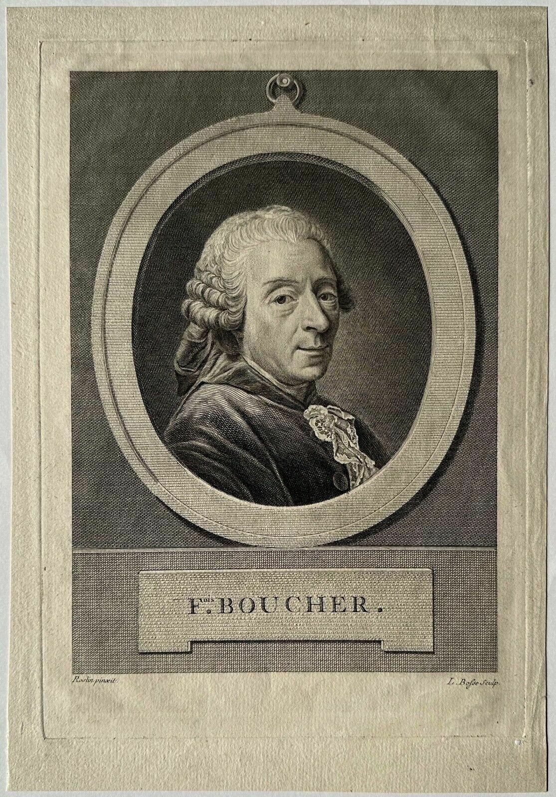 Antique Engraving 1750   Portrait Of François Boucher After Alexandre Roslin