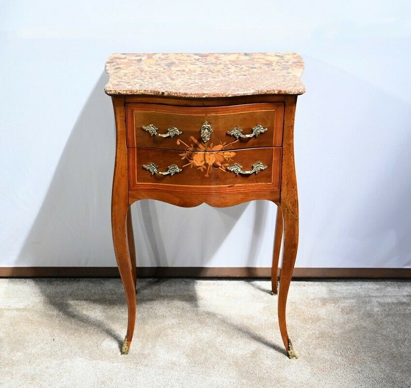 Small Chiffonniere Table In Rosewood And Walnut, Louis XV Style   2nd Half Nineteenth