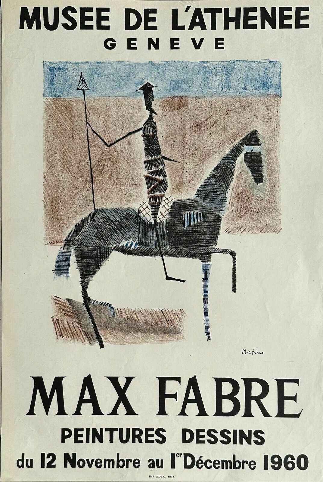 Max Fabre Poster In Lithograph   Exhibition 1960 Horse Giacometti Provence