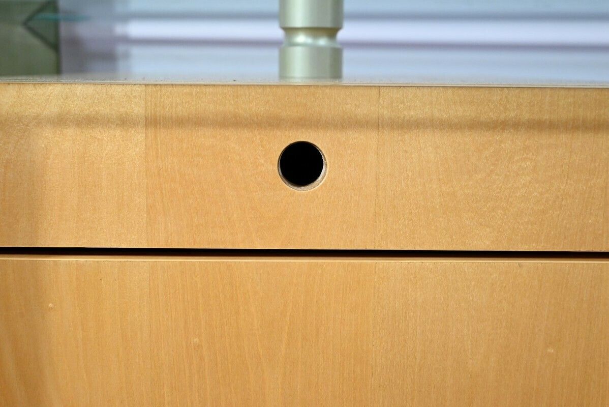 Bureau En Verre Et Sycomore, Par J.Rondineau Pour Le Cabinet Xi Design – Fin Xxe photo vintage