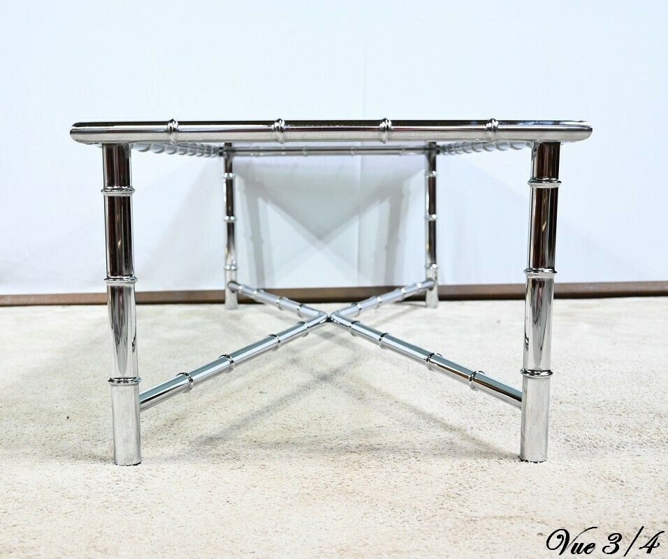photo vinterior Coffee Table In Chromed Metal, Bamboo Spirit – 1970s