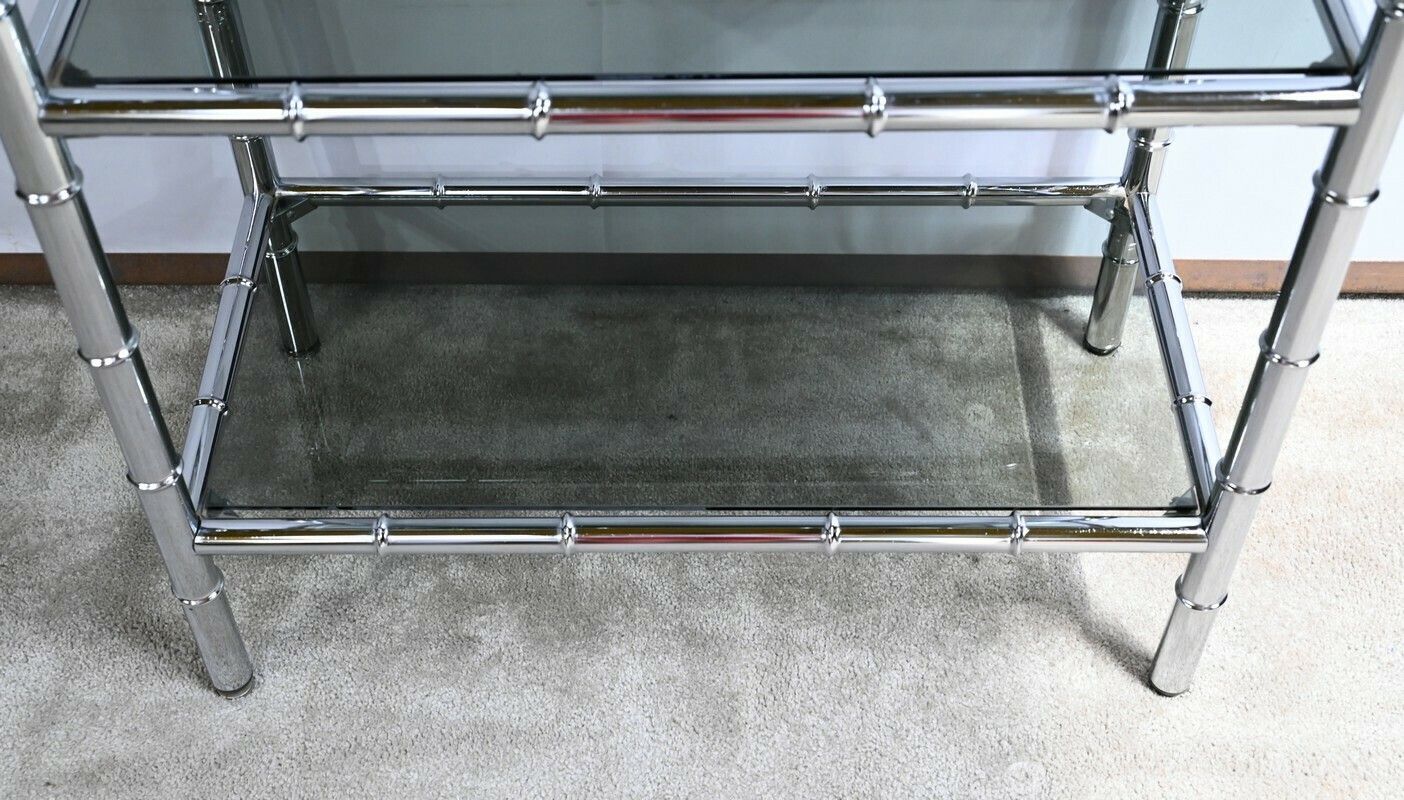 2575.0 5 Tier Shelf In Chromed Metal, Bamboo Spirit – 1970 photo