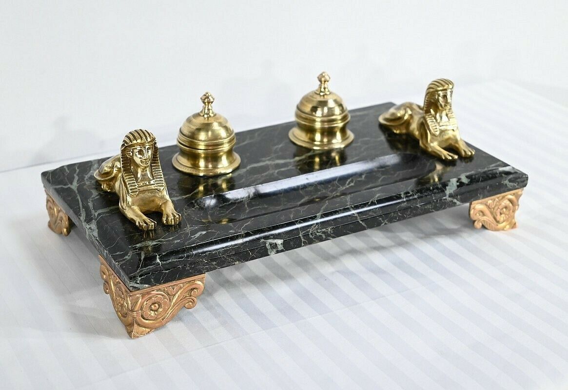 Inkwell In Bronze And Marble, Empire Style   1st Part Of The 19th Century photo furniture