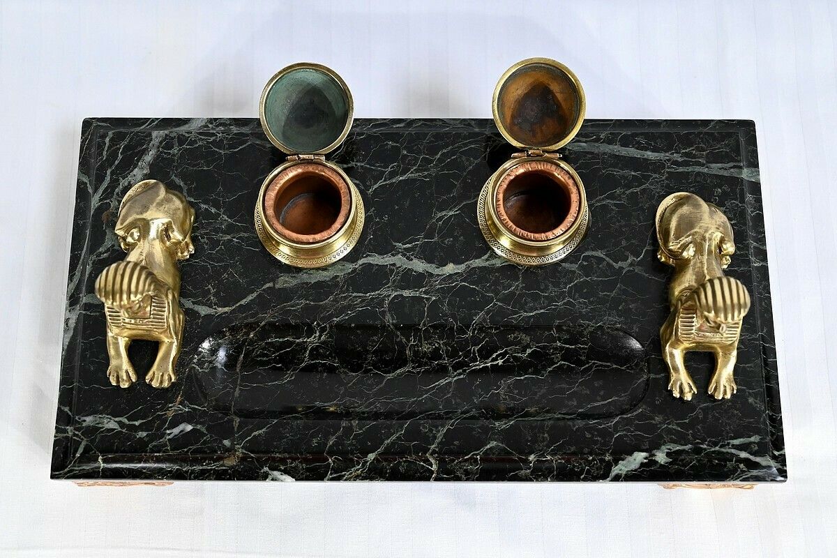 Inkwell In Bronze And Marble, Empire Style   1st Part Of The 19th Century photo 937.3