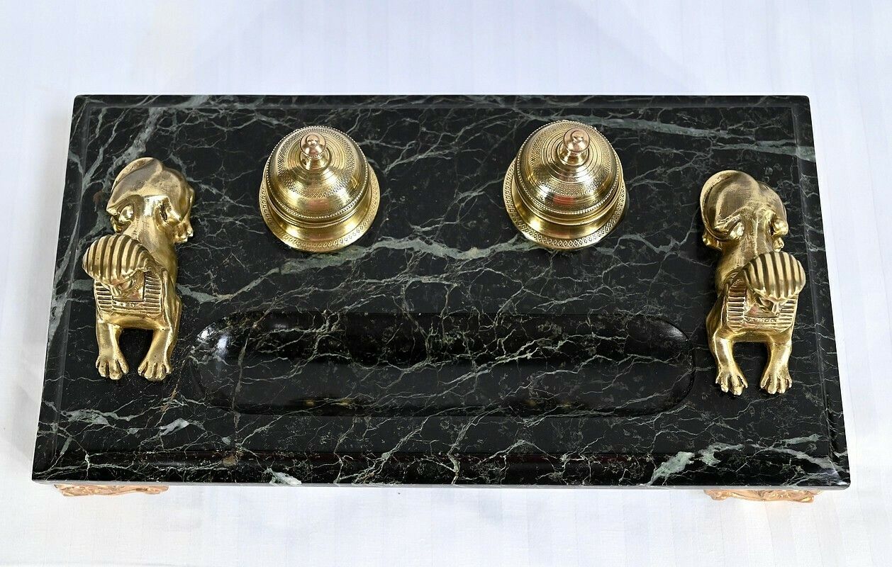 Inkwell In Bronze And Marble, Empire Style   1st Part Of The 19th Century photo buy