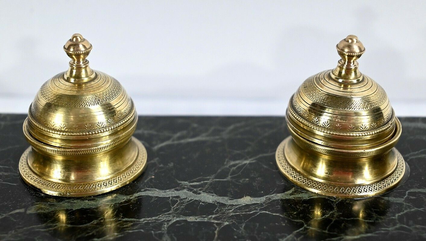 Inkwell In Bronze And Marble, Empire Style   1st Part Of The 19th Century photo vintage