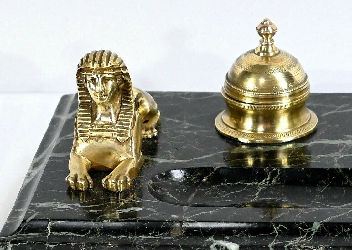 photo for sale Inkwell In Bronze And Marble, Empire Style   1st Part Of The 19th Century