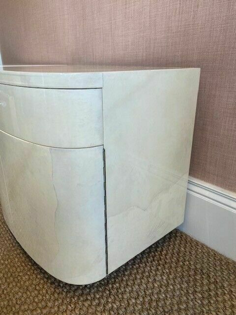Pair Of Original Vintage Karl Springer Bedside Tables, Lacquered Parchment photo vinterior