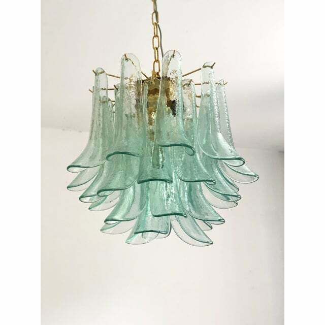 Contemporary Green Wather Murano Glass "Sella" Chandelier With Gold 24k Metal Frame photo furniture