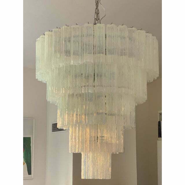 Contemporary Opalino“Tronchi” Murano Glass Chandelier In Venini Style photo for sale