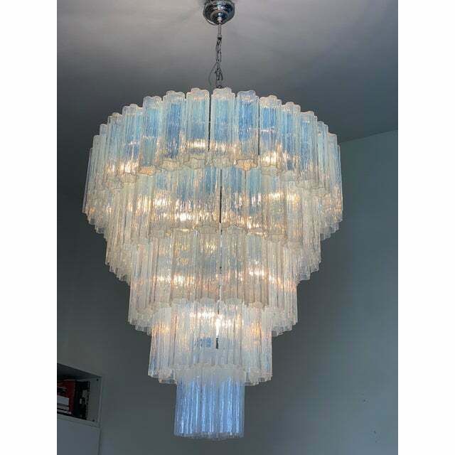 photo for sale Contemporary Opalino“Tronchi” Murano Glass Chandelier In Venini Style