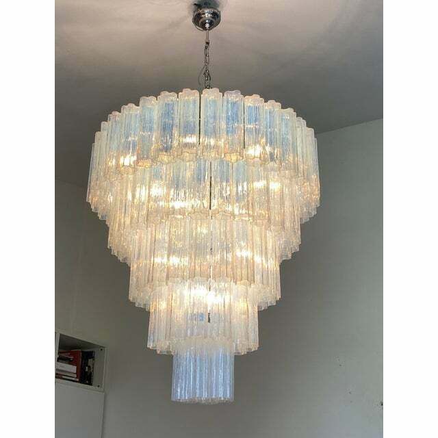 Contemporary Opalino“Tronchi” Murano Glass Chandelier In Venini Style