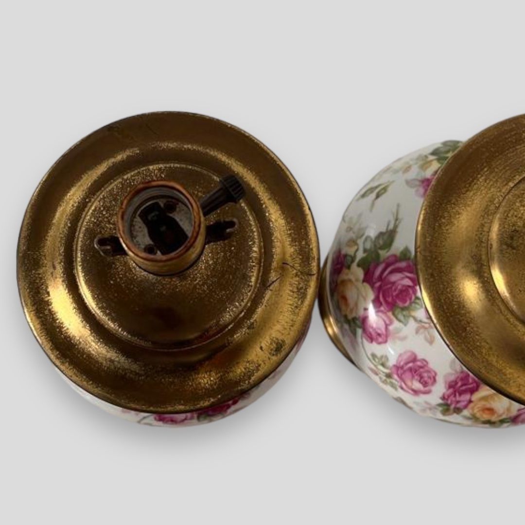 An Attractive Pair Of Floral Transfer Ware Porcelain Lamps photo Lighting