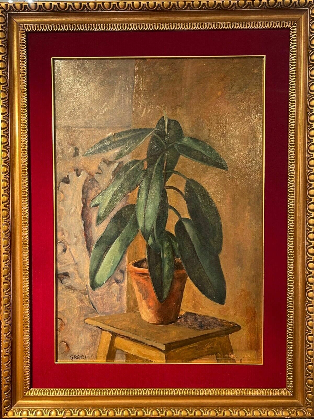 Oil Painting On Cardboard, Planta, Giulio Benzi