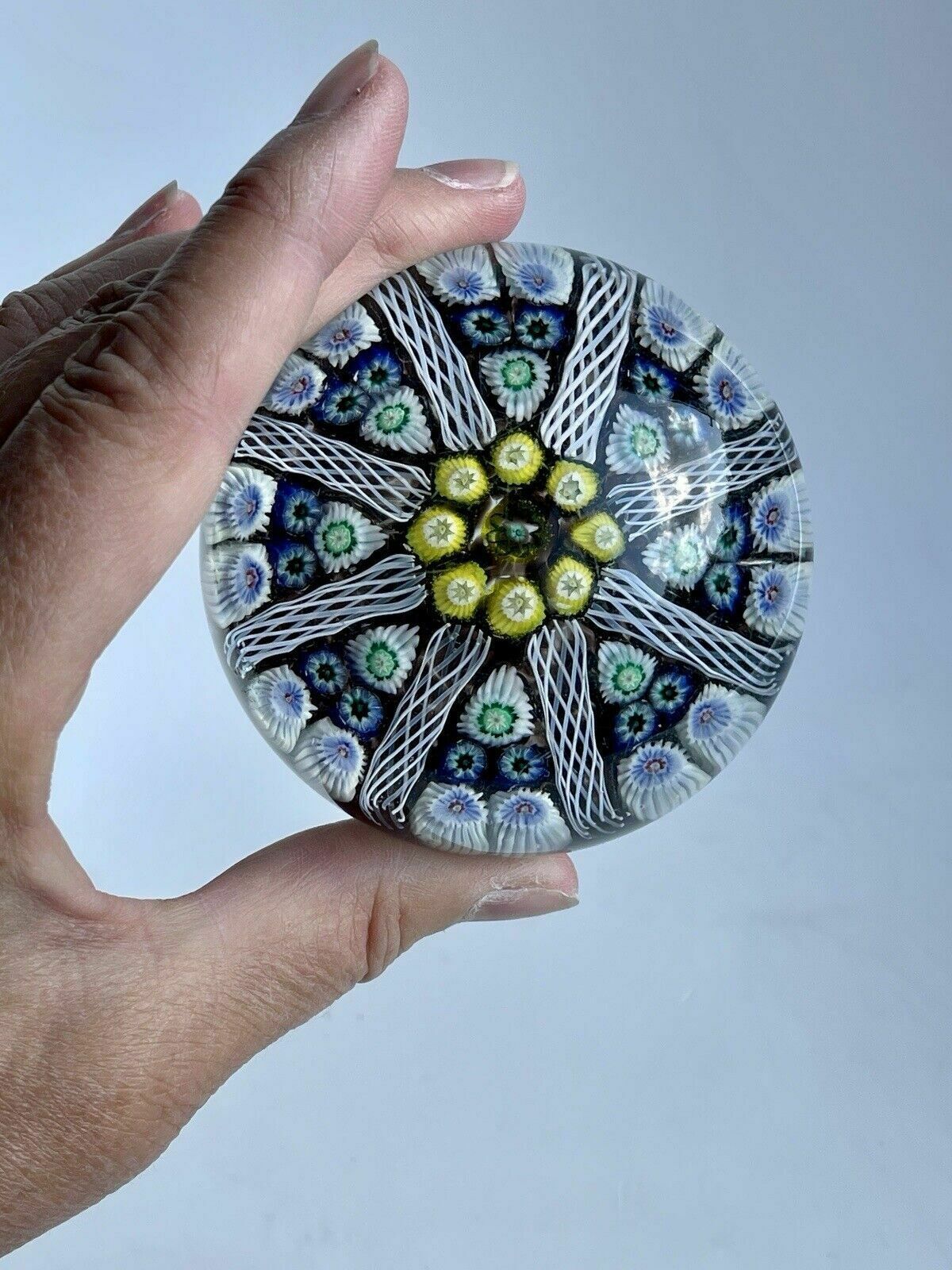 Rare Strathearn 8 Spoke Millefiori Flowers Glass Paperweight photo furniture