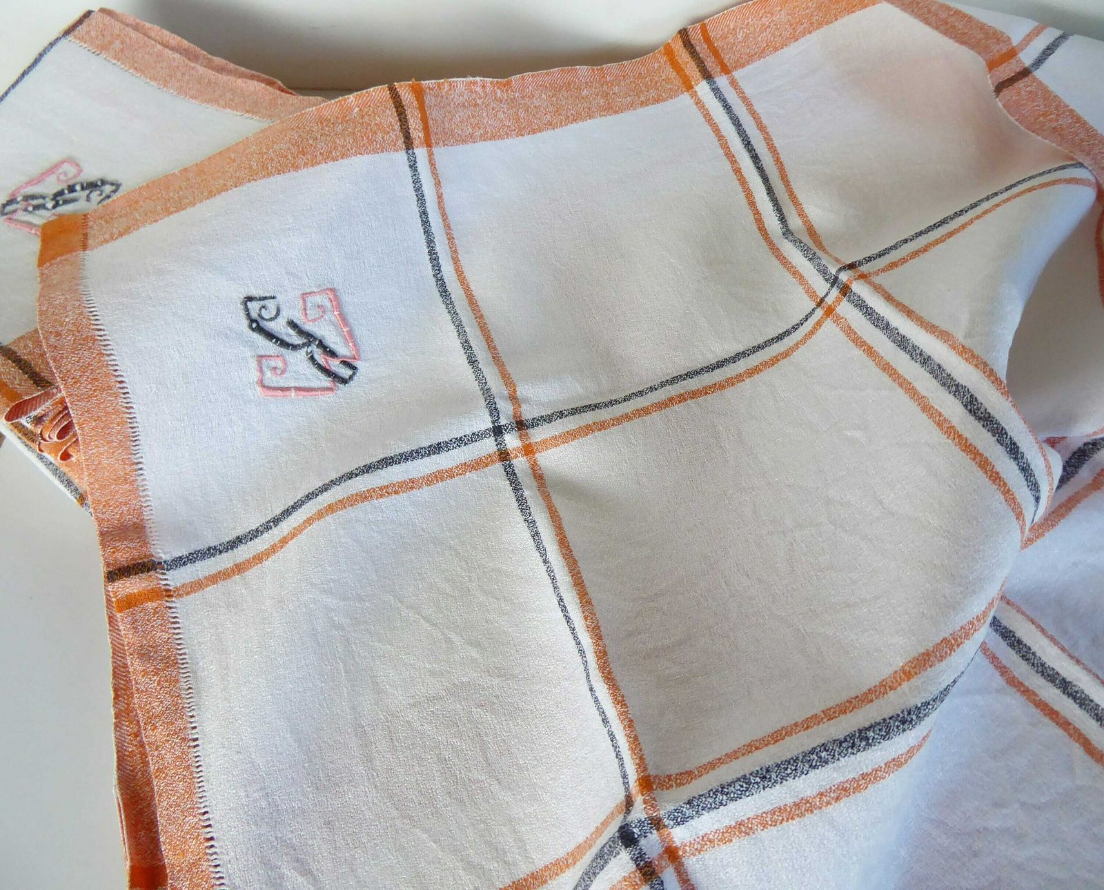 French Tablecloth And 6 Napkins   Set Of Table Linen   Basque Linen   Vintage Linen   Striped Table Linen   Monogrammed Linen photo buy