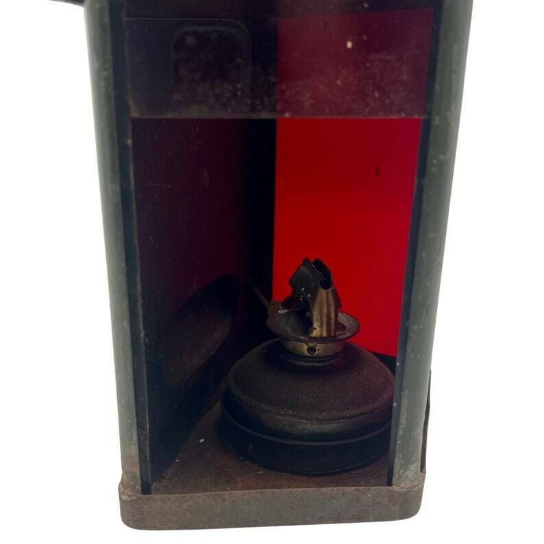 Antique Wall Hanging "Reliance" Tin Oil Lamp   Dark Red Glass   Lighting Decor photo 55.0