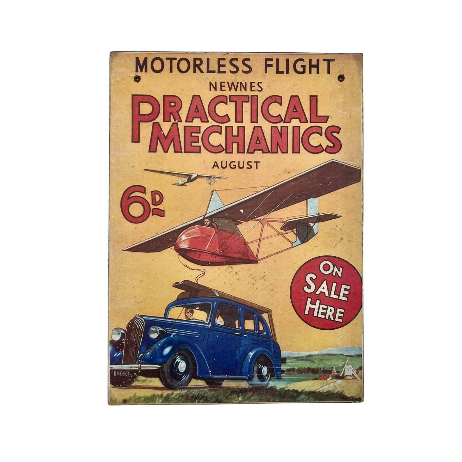 Vintage 1938 Newnes Practical Mechanics Hardboard Advertising Poster   Magazine Advertising