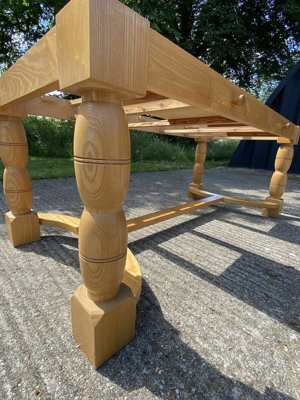 Furniture Modern Refactory Oak Country Dining Table & 8 Large Carvers   Seats 8  10 People photo