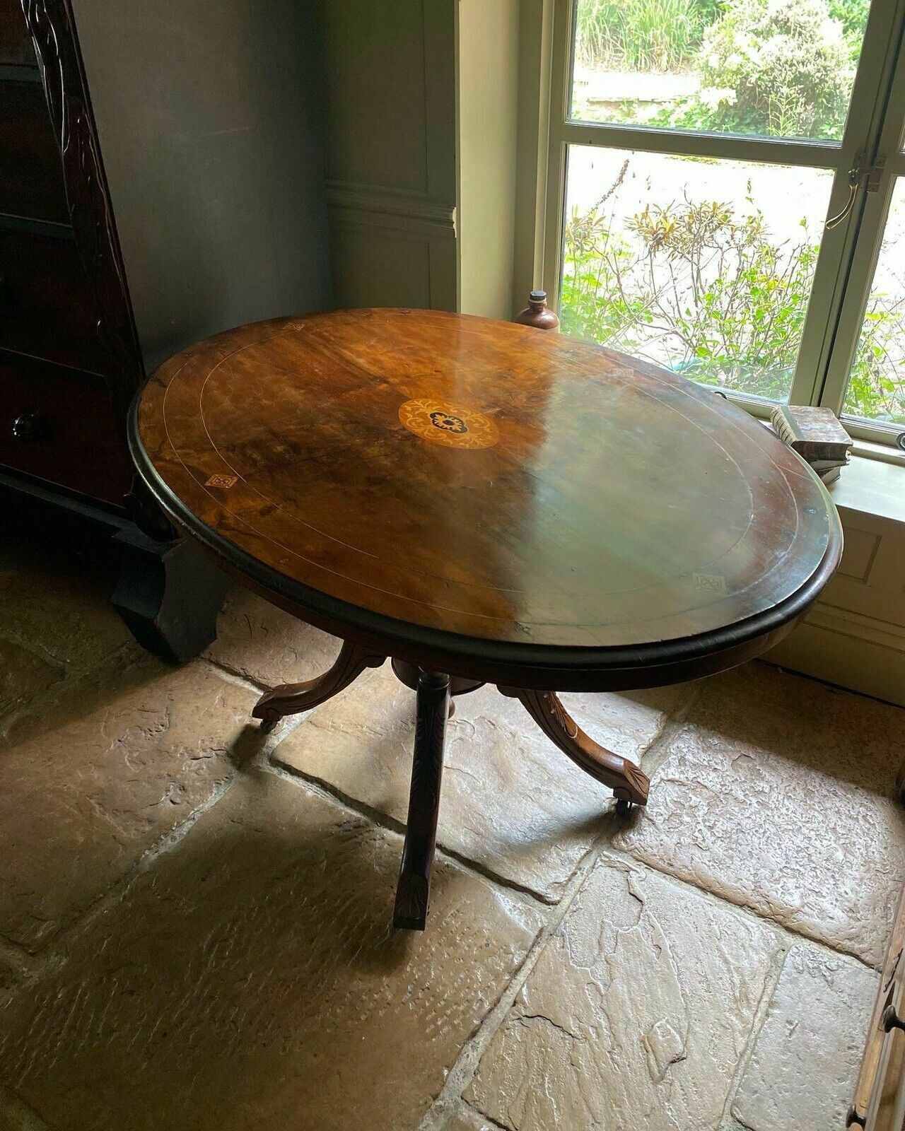 Antique Victorian Tilt Turn Hall Side Lamp Table Pot Stand photo for sale
